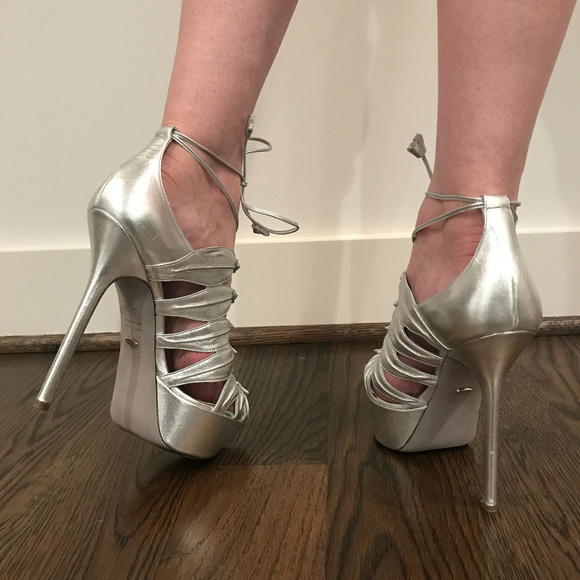 Sergio Rossi Silver Platform Pumps Sandals - Picture 2 of 8